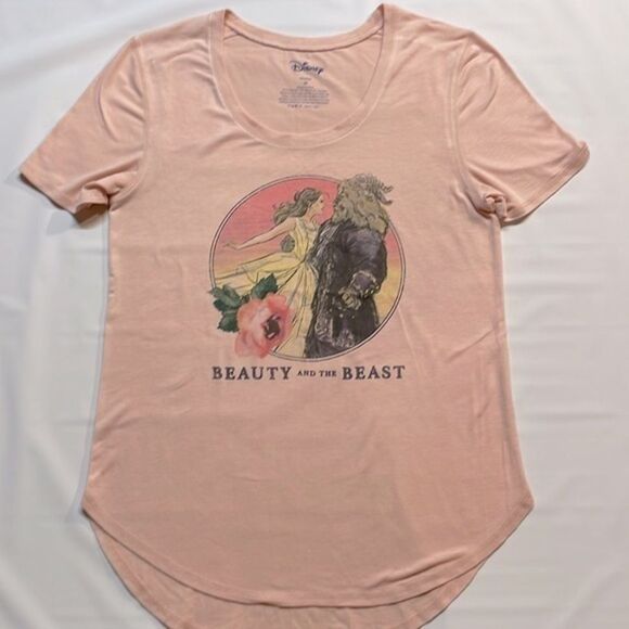 Disney Women’s Beauty And The Beast Short Sleeve Peach Tshirt Sz M - Picture 1 of 5